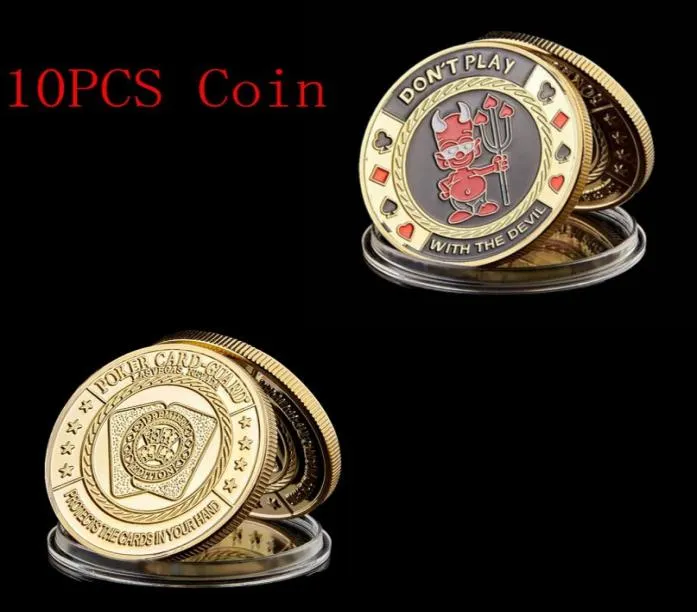 10st Token Poker Craft Chip Don039T Spela med Devilquot Casino Gold Plated Challenge Coin8703287