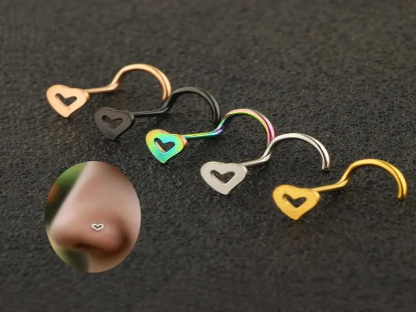 Stume naso in acciaio inossidabile alla moda Forma del cuore Anelli naso multicolore ganci per piercing per piercing gioielli9155762