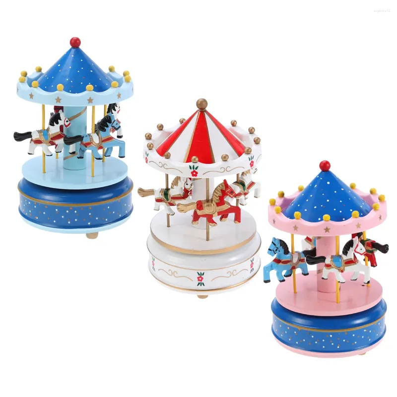 Figurine decorative scatola di cavalli rotanti musicali in legno di Natale San Valentino regali di compleanno per bambini