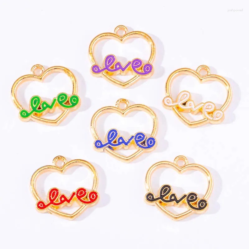 Charms 20Pcs 18 18MM Metal Hollow Love Letter Enamel Pendant Diy Women's Heart Earrings Necklace Bracelet Accessories Jewelry