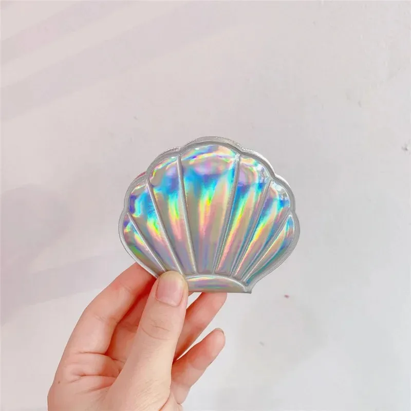 Color Shell Shape Makeup Mirror 2X Magnifying Mirror Portable Double-sided Folding Pocket Kawaii Makeup Accessories