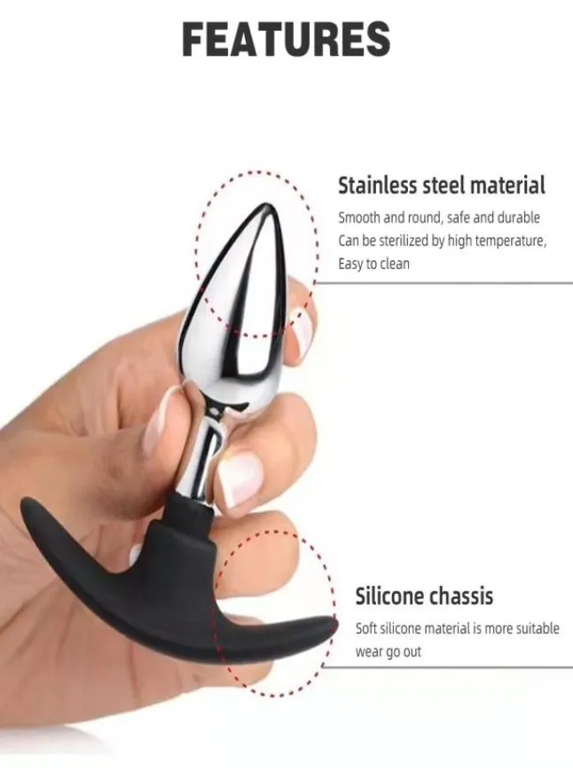 Massage 3 SIET SILICONE HANDGANG METAL ANAL PLUT PROSTATE Massager Vrouwelijke masturbator Vervangbare basis Buttplug Pussy Sekspeelgoed voor 8542934