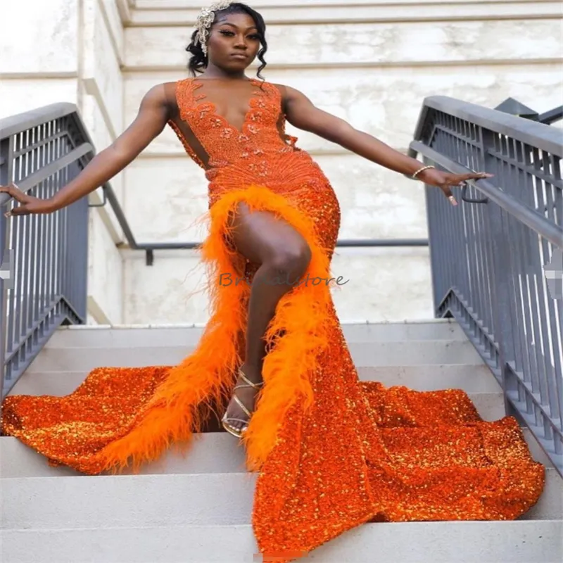 open lace back dress Orange Feather Embellished Sequin Mini Dress – Selene Dress