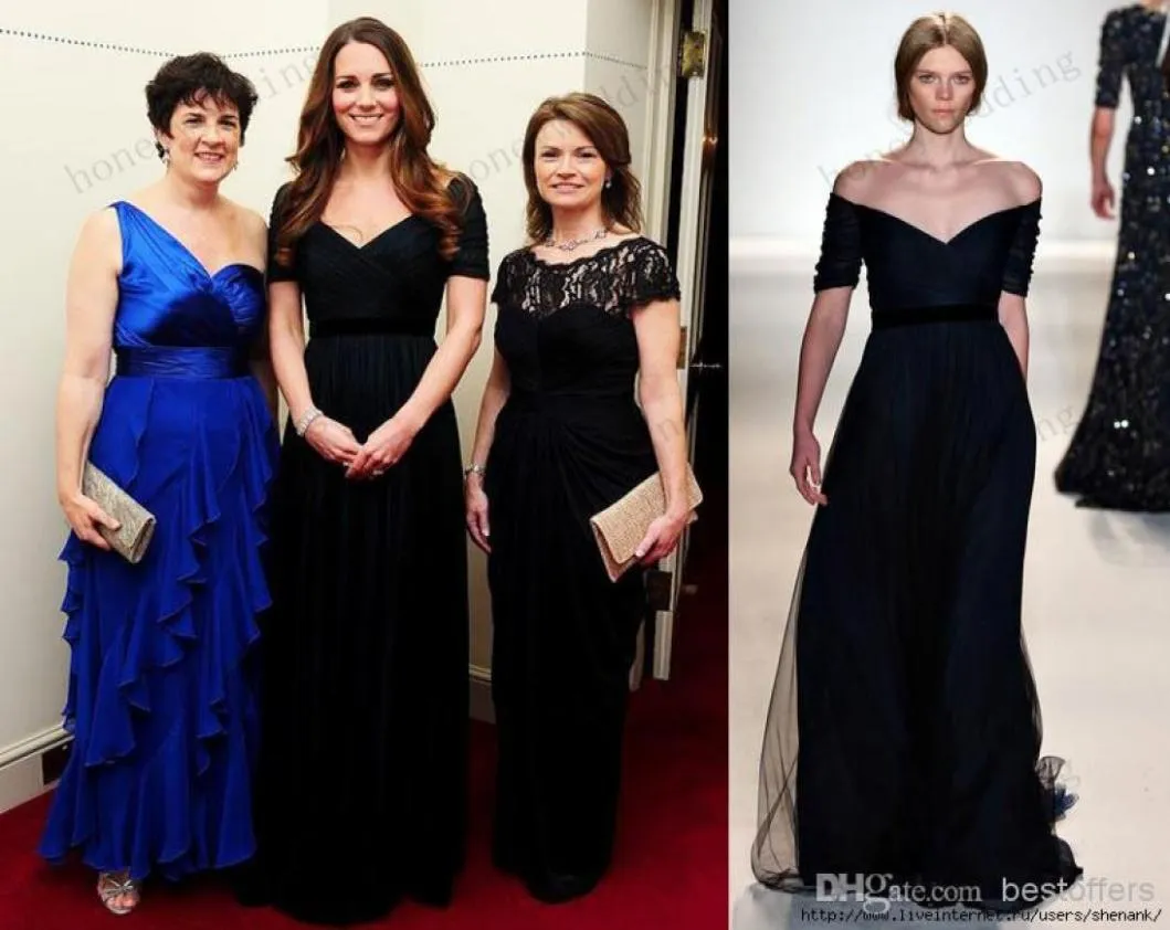Kate Middleton Elie Saab Prom -klänning med V Neck Peat Bodice En linje Mor till brudklänningarna Navy Blue Tulle Evening Dresses2597756
