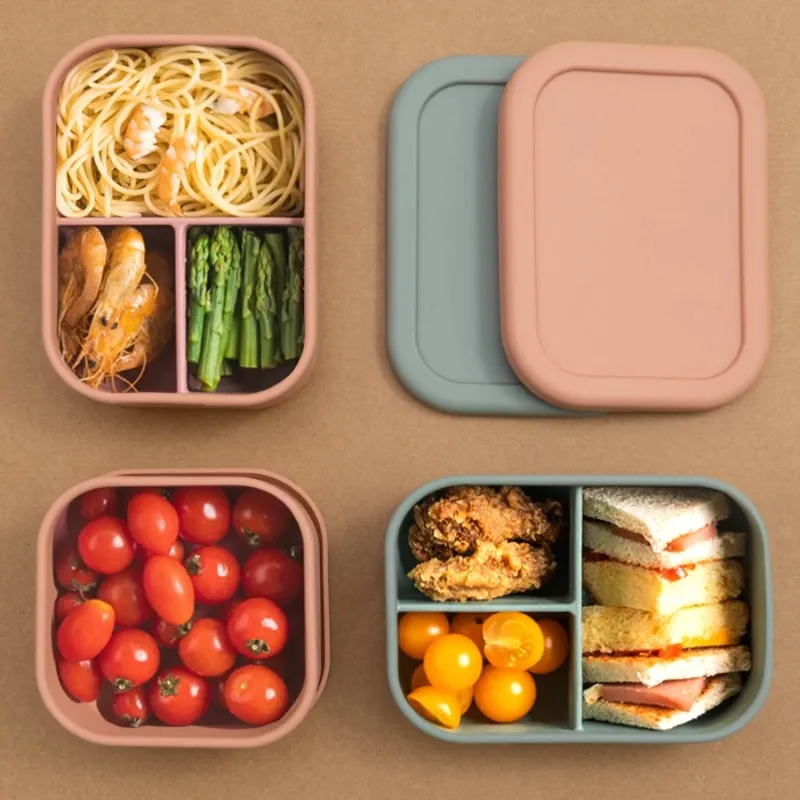 Boîte à lunch pour bébé en silicone bol avec un matériau de silicone de qualité alimentaire en silicone à la fuite de couvercle de la fuite de couvercle