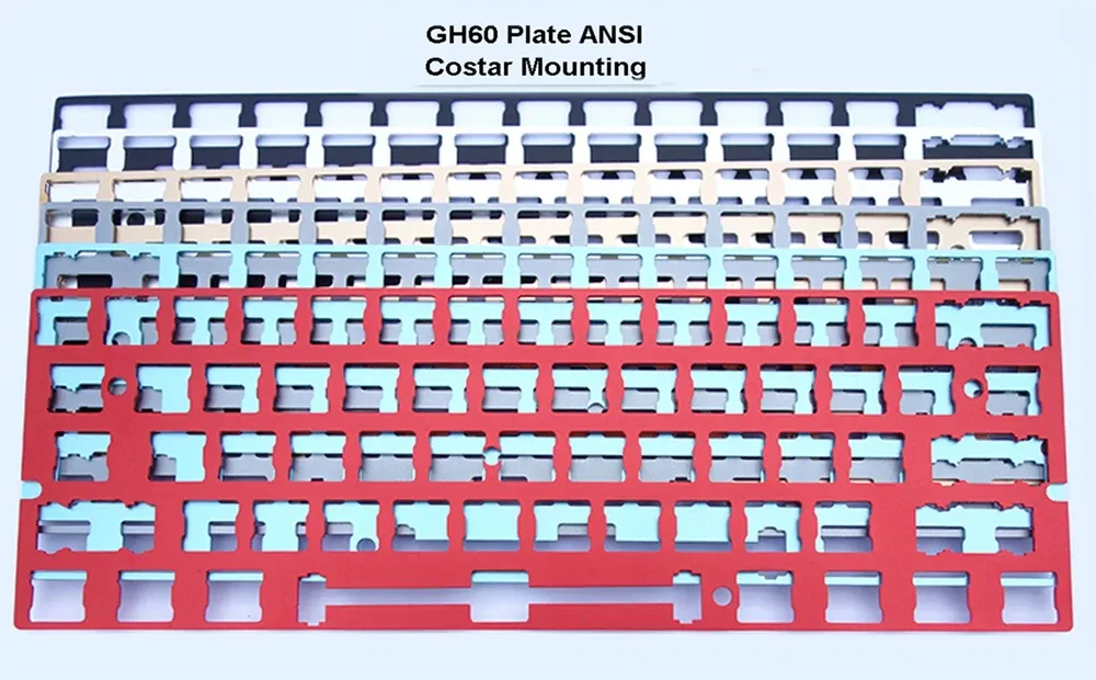 Tangentbord GH60 -plattan aluminium anodiserad för costar stabilisatorer monterande support ANSI -layout för 60% mekaniskt tangentbord DIY