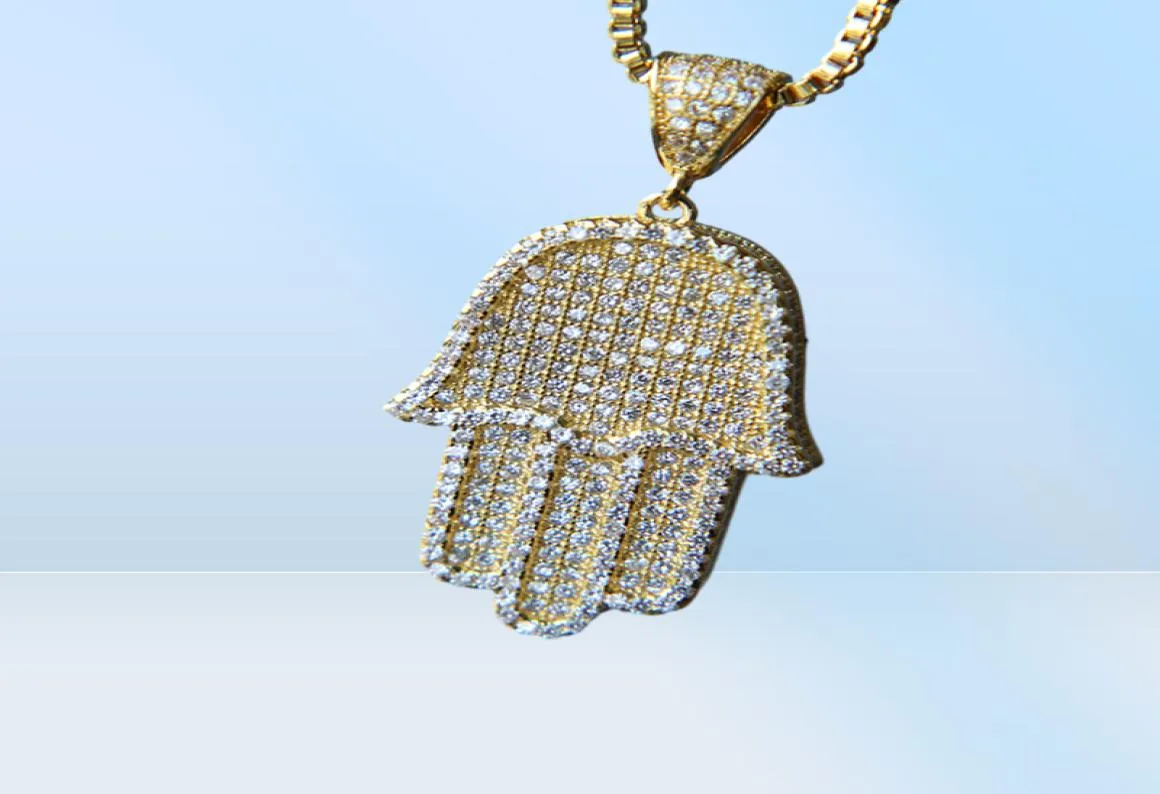 جودة Hip Hop bling Box Chain 24inch Women Men زوجين الذهب الفضي اللون المثلج خارج Hamsa قلادة قلادة مع CZ333B2531411