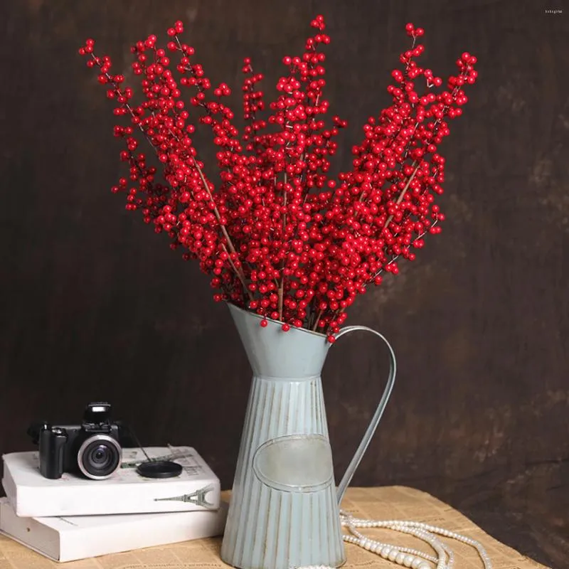 Fleurs décoratives 65 cm Berry Artificial Berry Branche Simulation en mousse Red Acacia Haricots d'automne Ornements de la plante