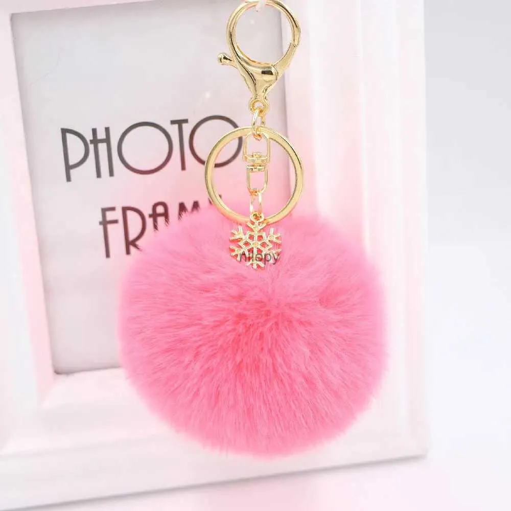 مفاتيح مفاتيح الحبل الساخن البيع عيد الميلاد ثلج Snowflake أفخم سبيكة Snowflake Fur Pom Pendant Bag Bag Bag Bag Bagchain charms charms