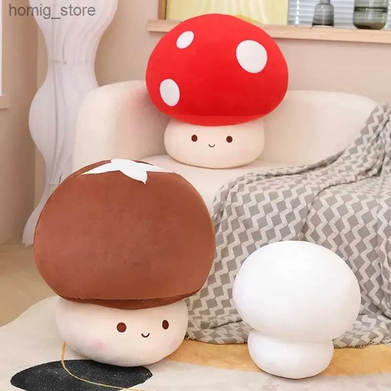 Pluche poppen 23 cm schattige gesimuleerde champignon pluche speelgoed gevuld zacht levensecht plant kawaii shiitake champignon doll speelgoed voor kinderen meisjes cadeau deco y240415