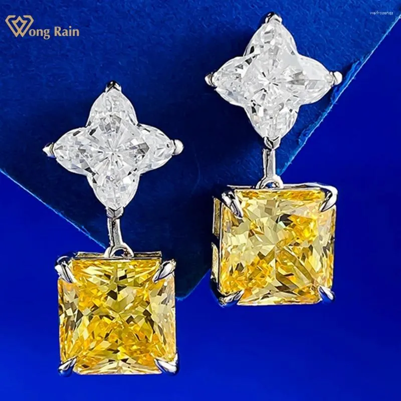 Bengelen oorbellen wong regen 925 sterling zilveren stralend gesneden 10 mm citrien saffier hoge koolstof diamant edelsteen druppel voor vrouwen sieraden