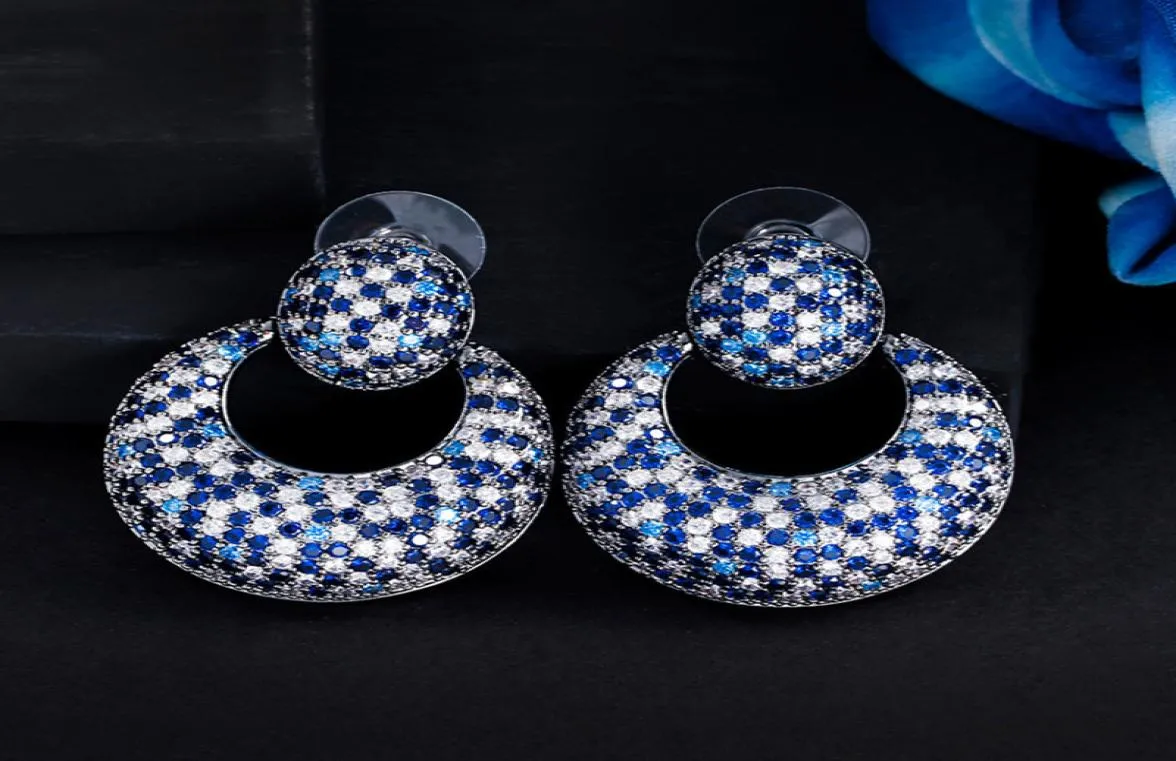 Luxuriöser französischer Charme Big Circle Diamond Ohrring Designer für Frauen Party Vollblau AAA Kubische Zirkonia Südamerikanische Frauen Silve7038331