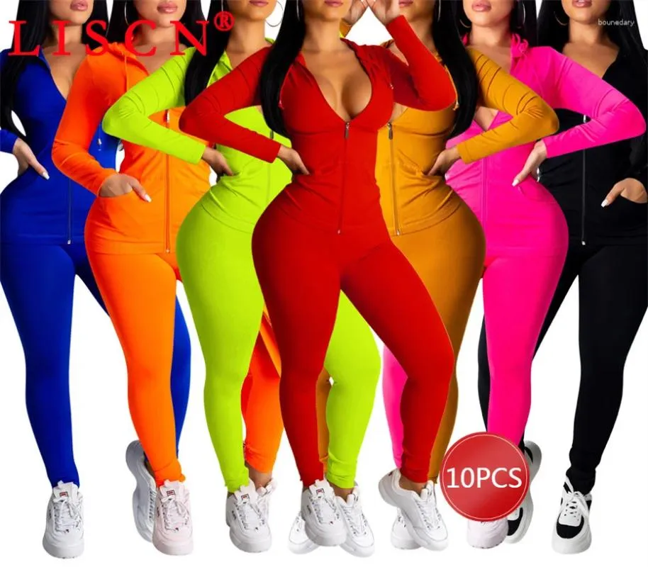 Kadınlar İki Parçalı Pantolon 10 Set Toptan Ürün Lots Trailsuit Rahat Fitness Set Kadın Kıyafetleri Uzun Kollu fermuar Hoodie Legging K7703