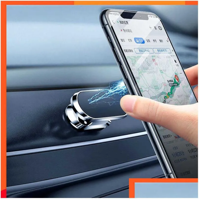 Other Interior Accessories Magnetic Car Phone Holder Rotatable Mini Strip Shape Stand For Mobile Metal Strong Magnet Gps Mount Cellpho Otmku