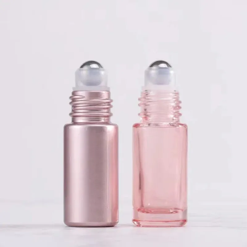 10ml Pink Color Thick Glass Roll On Essential Oil Empty Perfume Bottle Roller Ball bottle For Travel