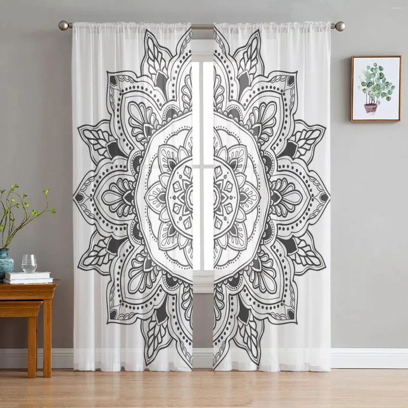 Cortina Mandala Padrão Tulle Home Office Decor Decoração Quarto Via varanda moderna