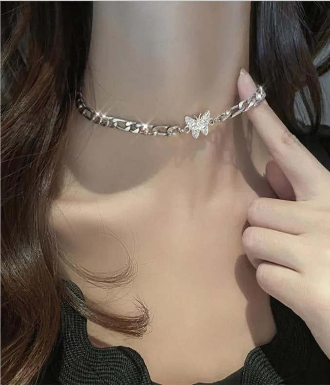 Zircon Butterfly Pendant Choker Light Luxury Luxury Aesthetic Niche Clavicule Collier Silverplated Bijoux Femmes Cadeaux 9142070