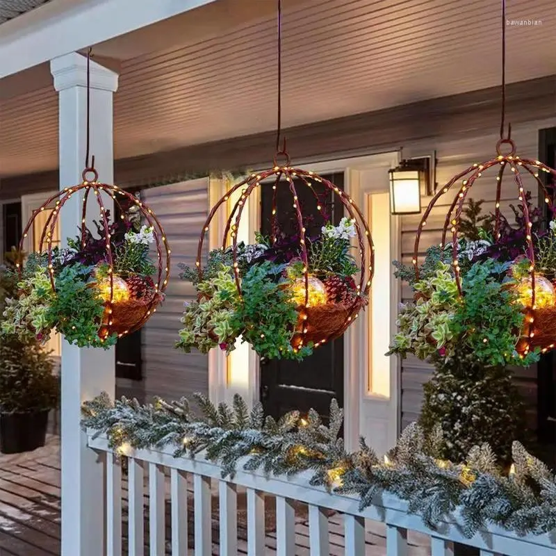 Fleurs décoratives paniers de Noël Garales avec LED Light String Artificial Flower Panier de fleurs extérieurs Fournitures de décoration de vacances