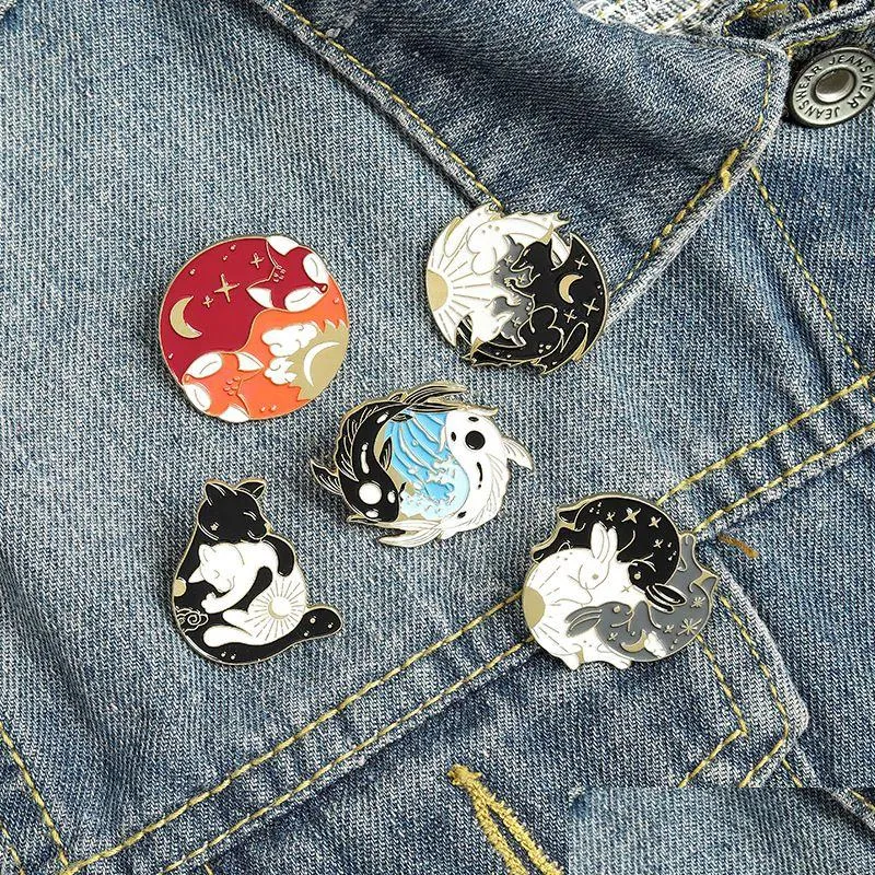 Pins, Brooches Cute Round Goldfish Fox Enamel Pin For Women Girl Fashion Jewelry Accessories Metal Vintage Pins Badge Wholesale Drop Dh0Uw