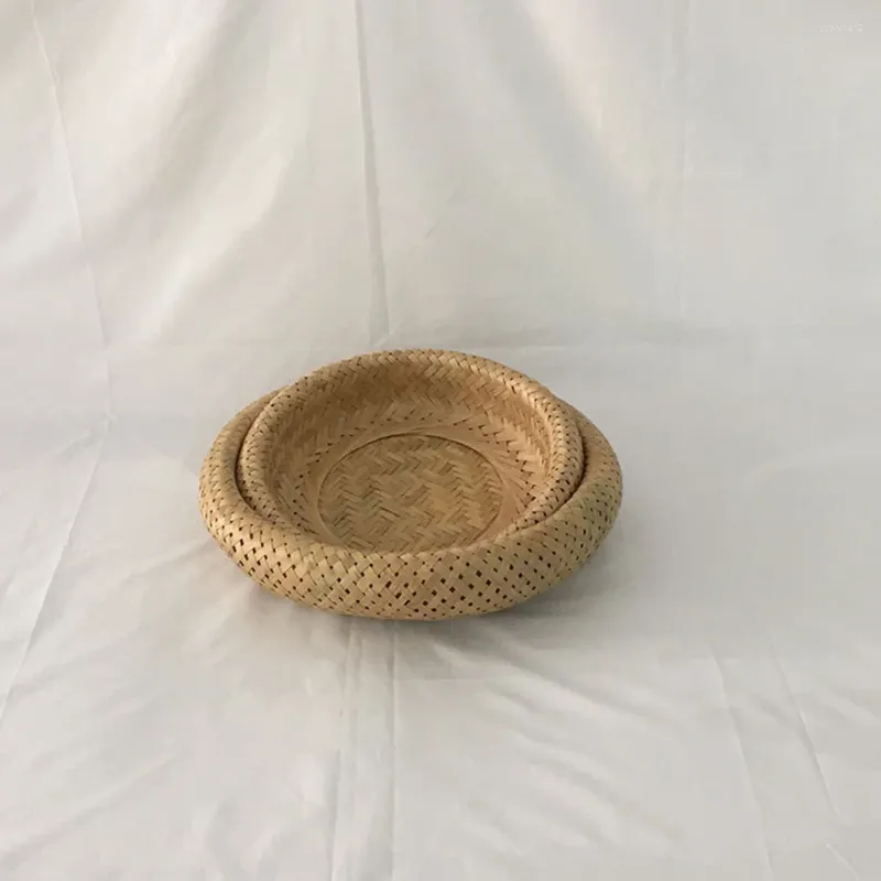Geschirrsets Garten Organizer Bambus gewebter Aufbewahrungskorbwebeküchenbrot Obstplatte Schüssel