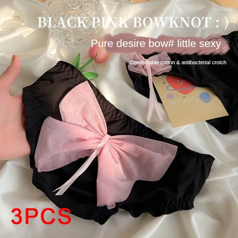 Women's Panties 3PCS/set Big Bow Female Underwear Sweet Cotton Woman Cute Soft Sexy Mid-rise For Women Mesh Intimate