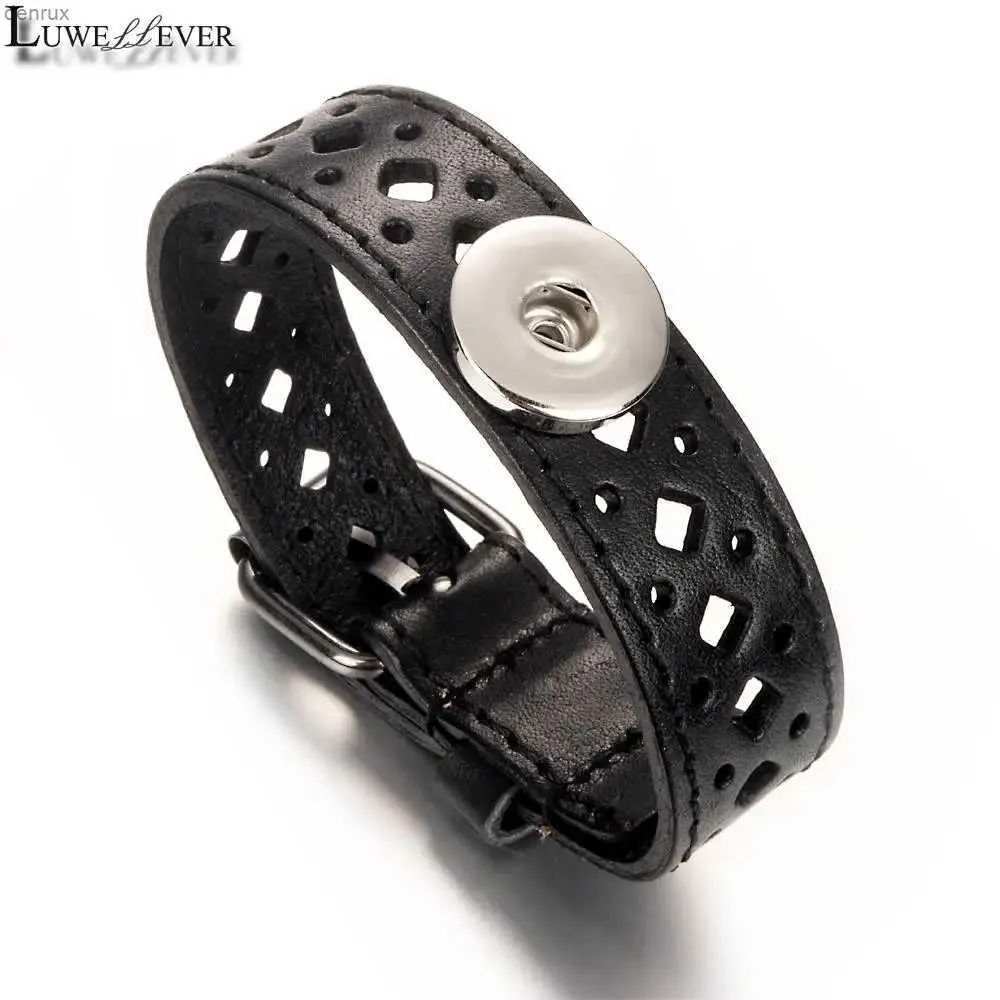 Otras pulseras Punk Rock Hollow Out 008 Real Genuine Leather Fit de 18 mm Botón Snap Bangle Charm Jewelry for Women Men Gift 24Cml240415