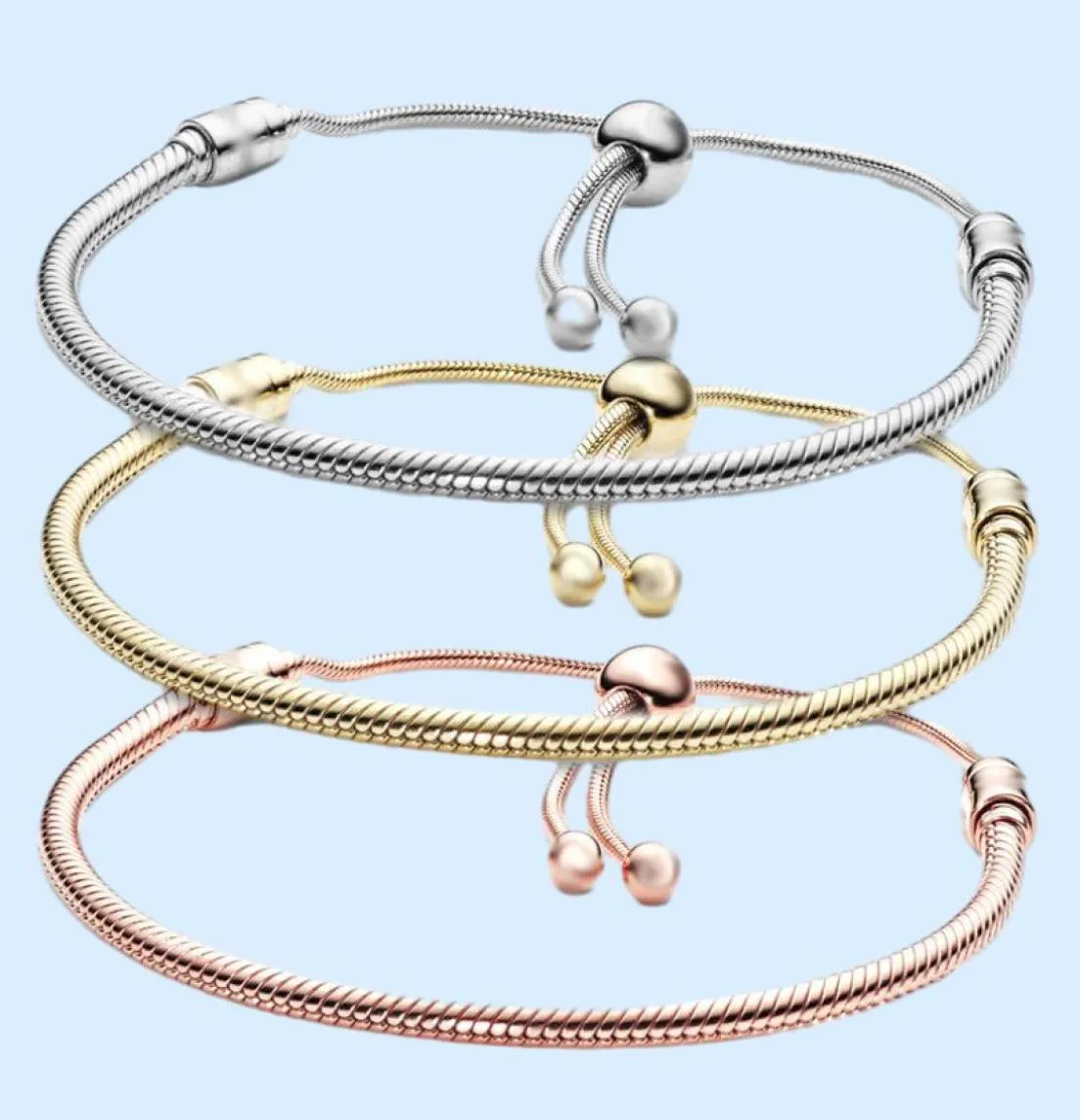 Bracelets plaqués en argent 3 mm Chaîne ajustement réglable P Charms Gold Rose Bangle Bracelet Femme Femme Consieur Birthday Gift BR0208542264