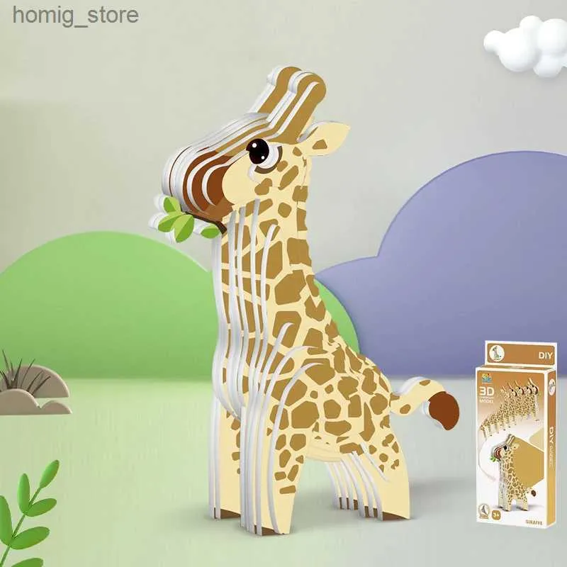 3D головоломки Animal 3D Paper Puzzle для детей Образование Montessori Toys Смешная DIY Ручная сборка Трехмерная модельная игрушка для мальчика Y240415JFCH