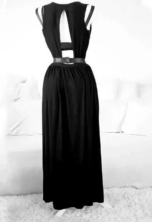 Black Corset Crop Top and Mesh Split Skirt Set for Women Size L49 from ...