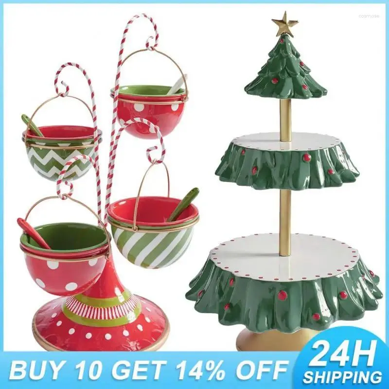 Piatti Cake Cake Stand a 2 livelli in resina decorazione tavolo snack snack dessert santa top ornament