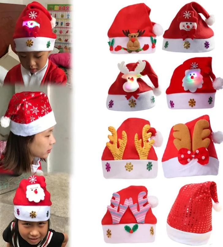 Kids Glow Christmas Beanie Hat Cartoon Plush Pom Kerstmis Santa Cap Leuke sneeuwman Deer Kerstmis feestmutsen TTA204071313628