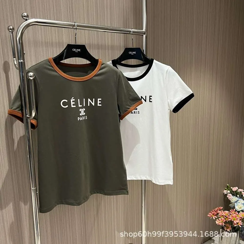 Early Spring Niche Design Color Blocking Collar Flocked Short Sleeved T-shirt Simple Casual Age Reducing Versatility