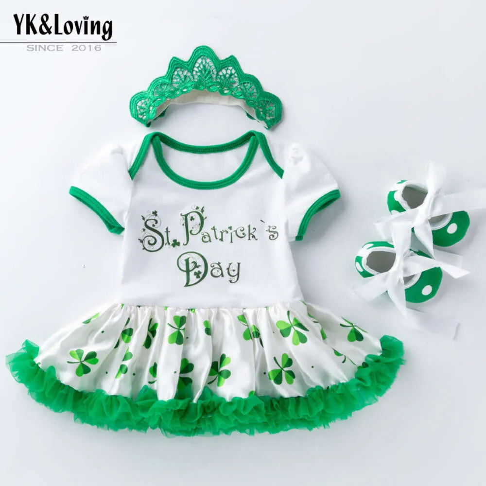 Baby's Children's Wear Saint Patrick's Baby's Baby's korte mouw geprinte romper feestjurk jumpsuit mode