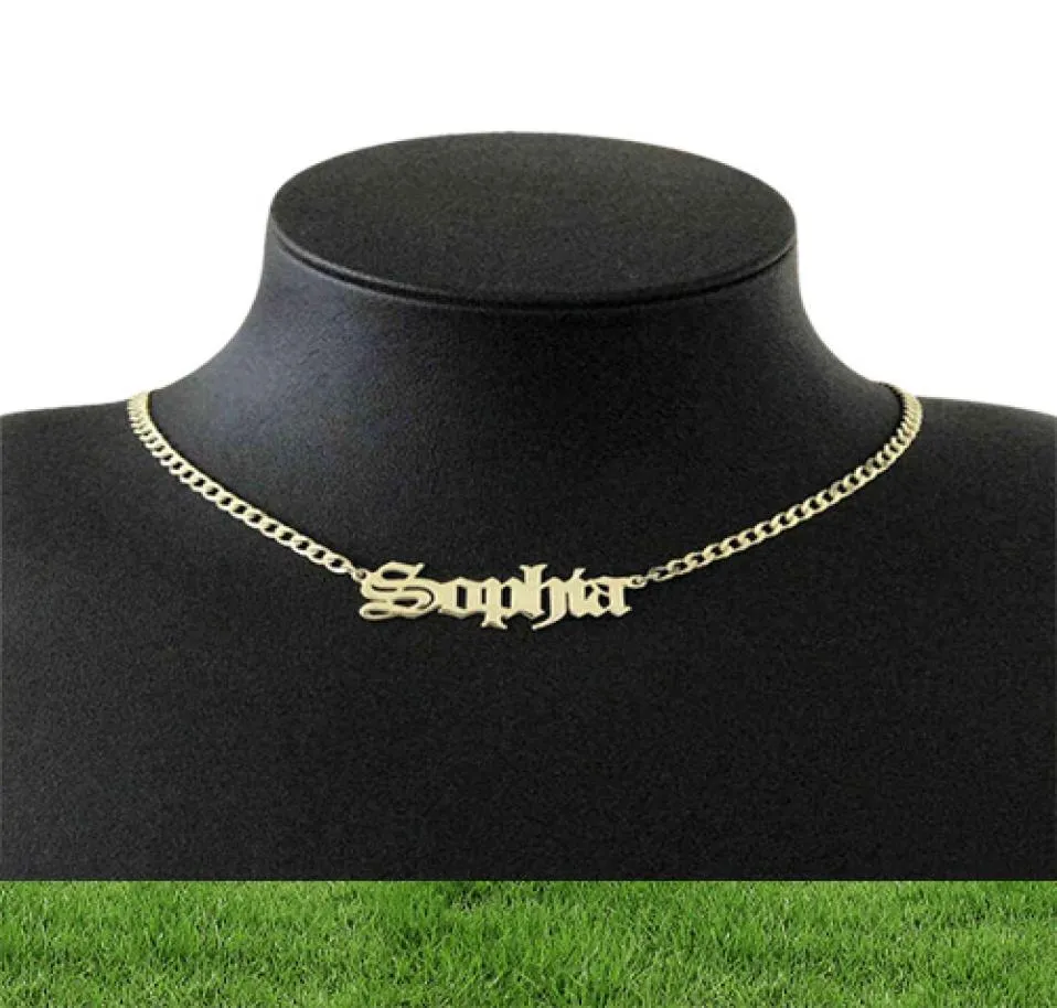 Custom Old English Name Necklaces For Women Men Rose Gold Silver Color Stainless Steel Cuban Chain Personalized Gothic Necklace H13426919