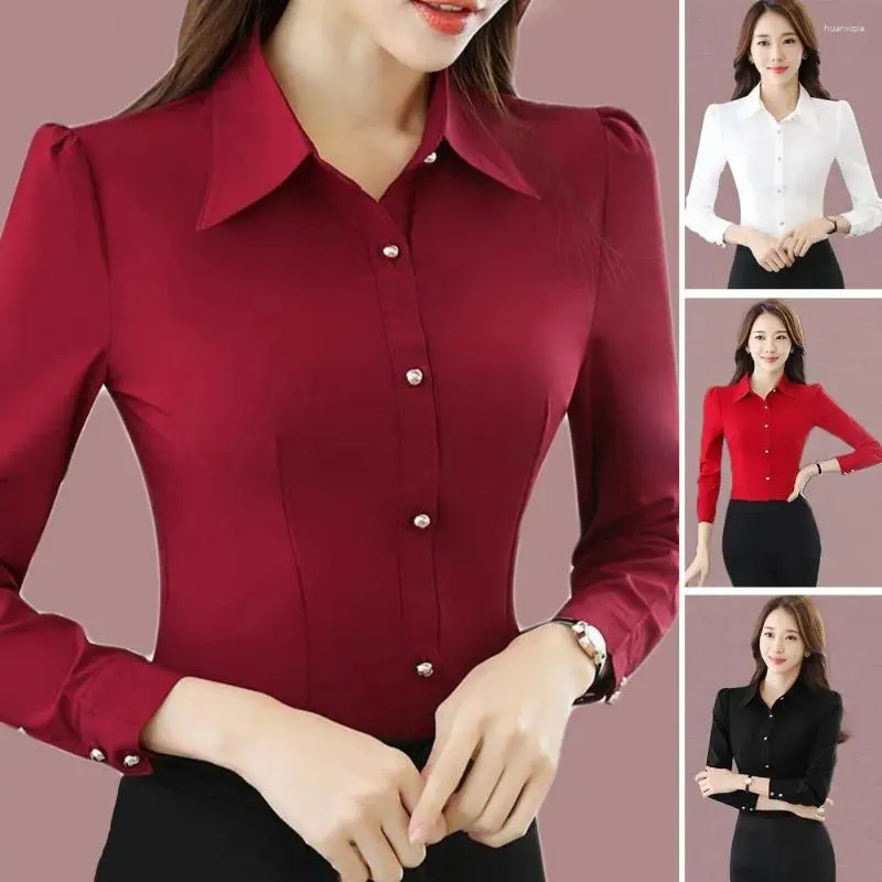 Women's Blouses Lady Shirt Breathable Women Top Single-breasted Solid Color Long Sleeve Blouse Enhance Beauty Image