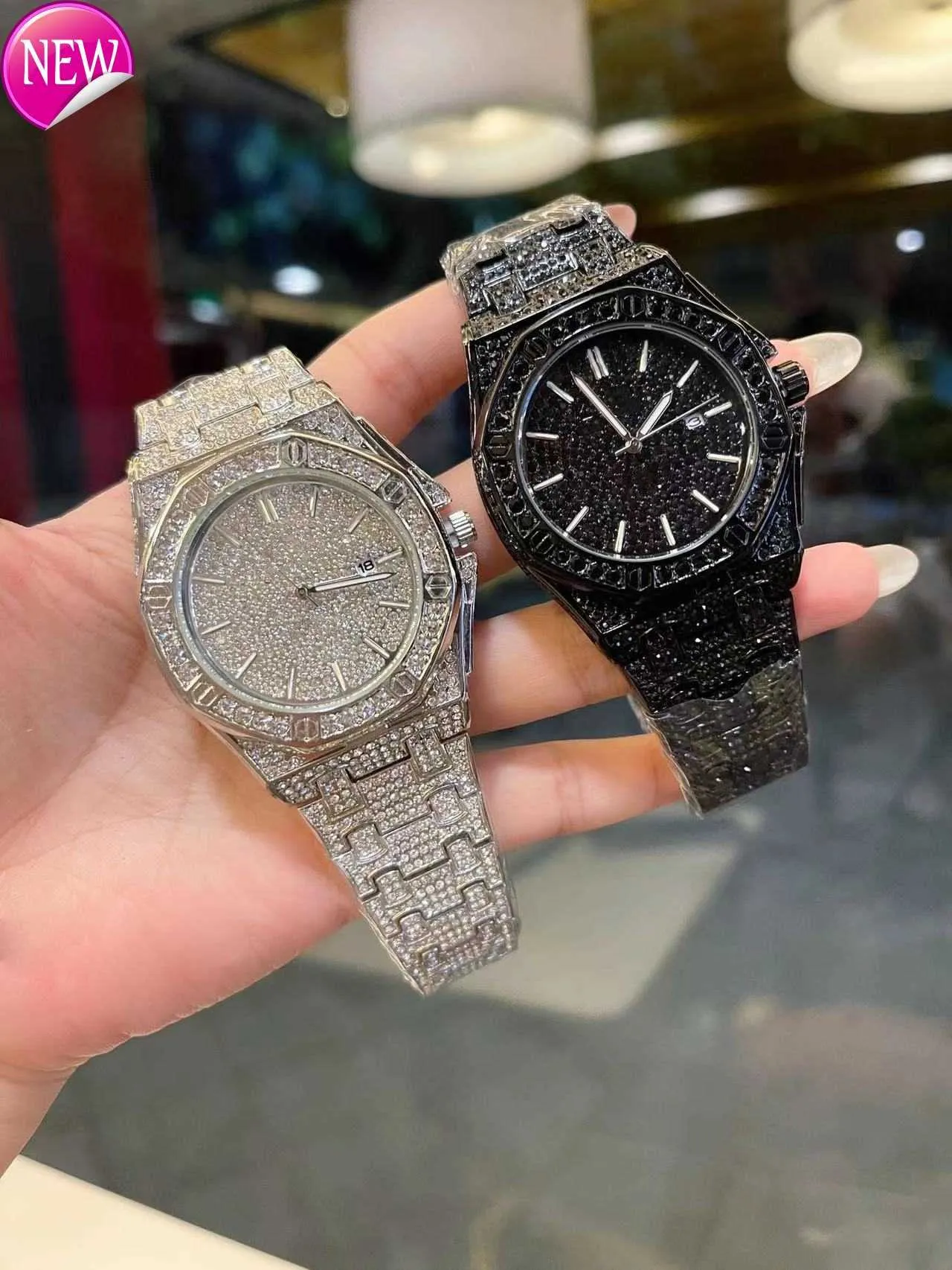 1 1 1 Moissanite Watch Luxus Diamond Watch Mens Watch Designer Uhren mit präziser Stahlhülle und Gurt Mineral Super Mirror Surface Luxury Uhren ICED Out Watch 02141