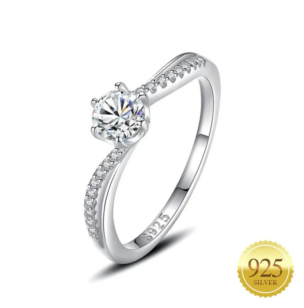 Fine 925 Sille srebrny Pierścień Solid Solitaire okrągły księżniczka CUT CZ Cubic Claw Claw Wedding Eternityrings7115571