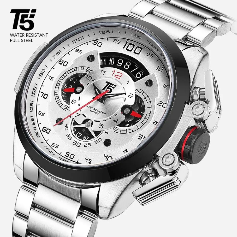 T5ブランドラグジュアリーブラックゴールド男性ウォッチミリタリークォーツスポーツリストウォッチメンクロノグラフ防水メンズウォッチスポーツ腕時計T233i