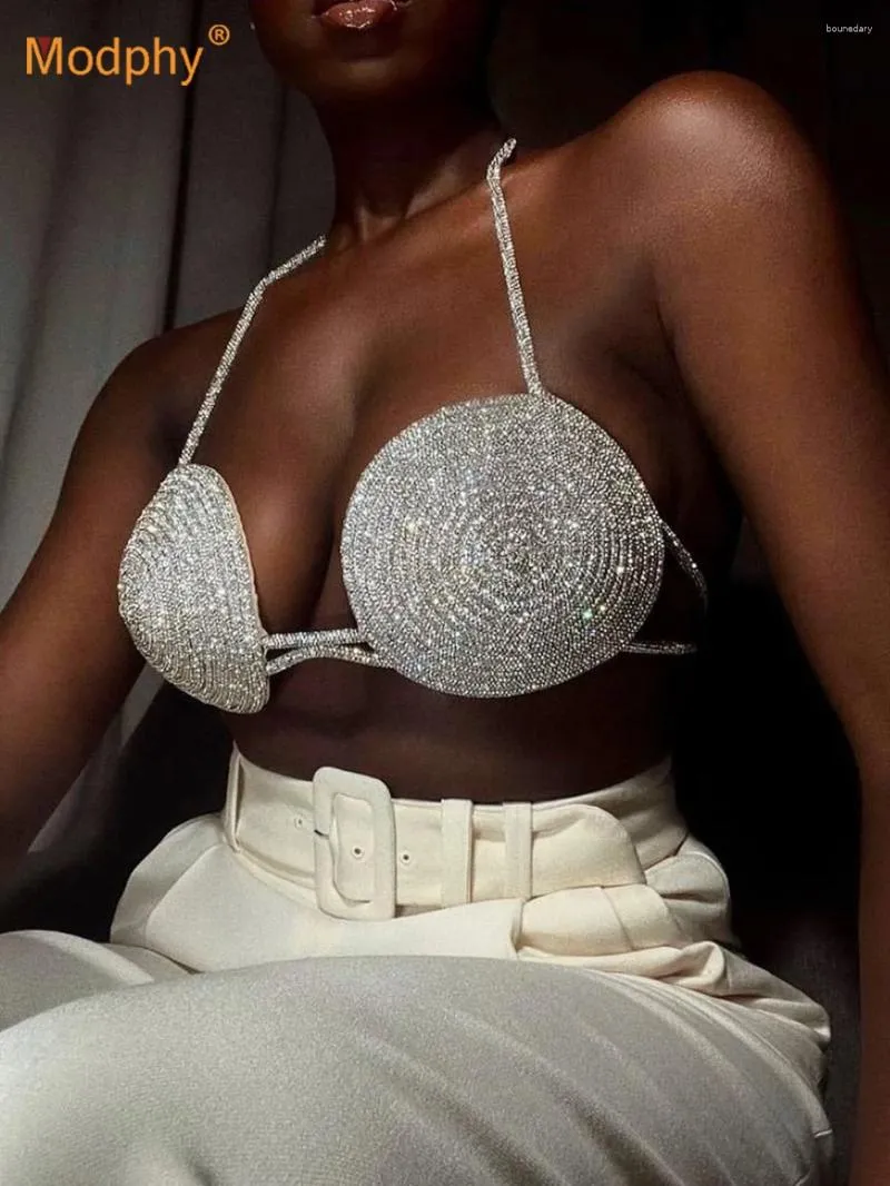 Damestanks Modphy Ladies Crystal Diamond Bikini Bra -keten Sieraden Sexy Suspender Top nachtclub kleding 2024 Zomer