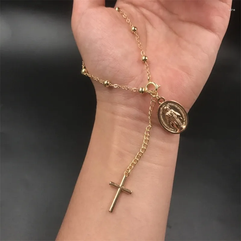 Link Bracelets Catholic Church Crucifix Pendant Rosary Bracelet Christ Prayer Metal Beads Dropship