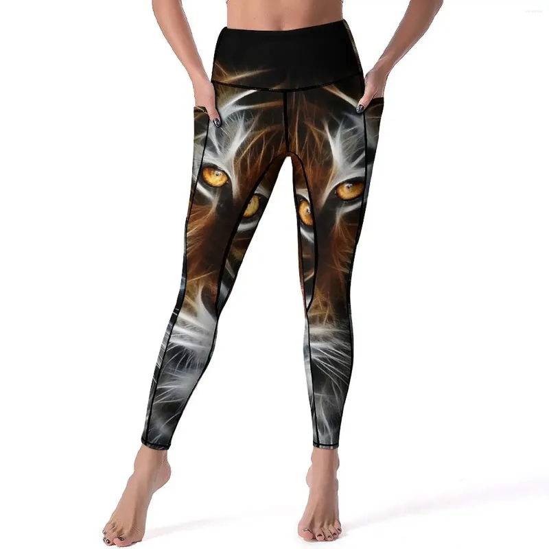 Calça ativa tigre tigre ioga ioga lady abstract animal arte perneiras de altas cintura sexy legging elástico padrão de ginástica esportes de ginástica