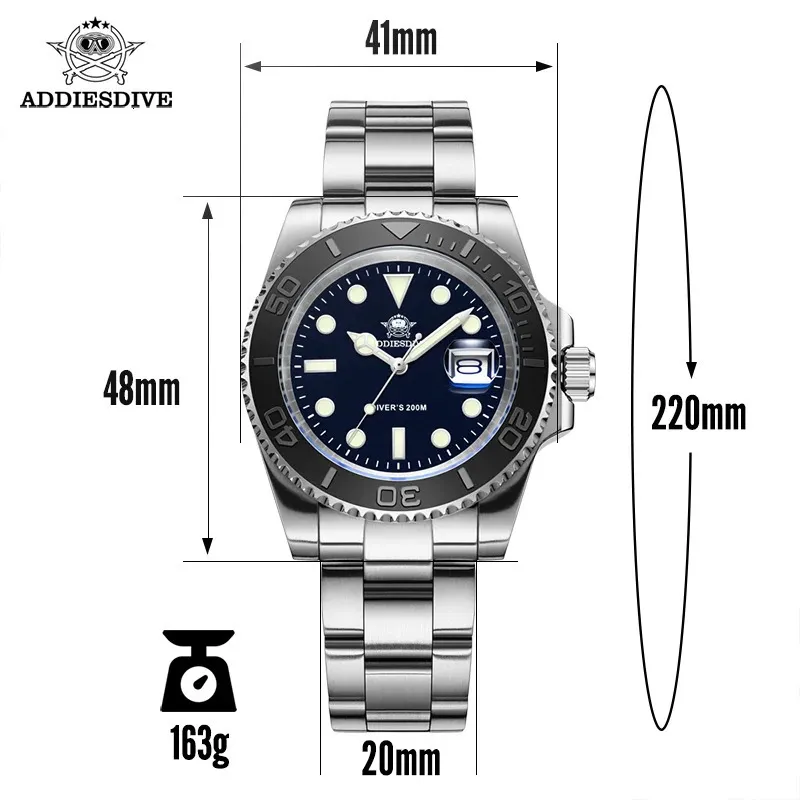 ADDIESDIVE Orologio Quarzo Uomo In Acciaio 316L – Impermeabile 200m, Super Luminova, Lunetta In Ceramica, Sportivo E Casual