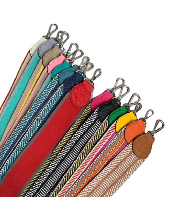 Brede schouderband kleur geweven canvas schouderband allmatch lederen diagonale tas riem accessoires zilvergouden gesp 2205056170561