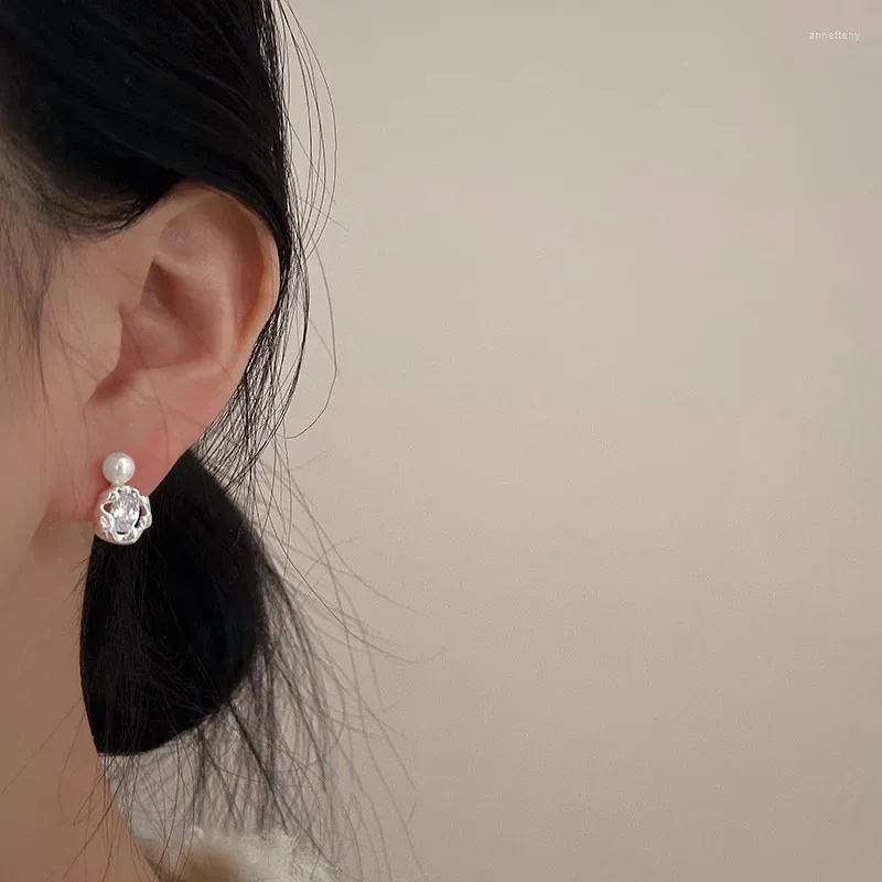 Dangle Earrings PANJBJ 925 Sterling Silver Zircon Pearl Earring For Women Girl Gift Liquid Lava Irregular Asymmetry Jewelry Drop