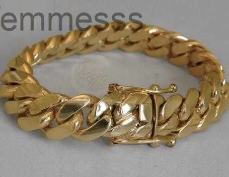 Solid 14 -krotnie złote miami kubańskie krawężnik Bransoletka 8 ciężka 98 gramów 12 mm253v259i 89ma