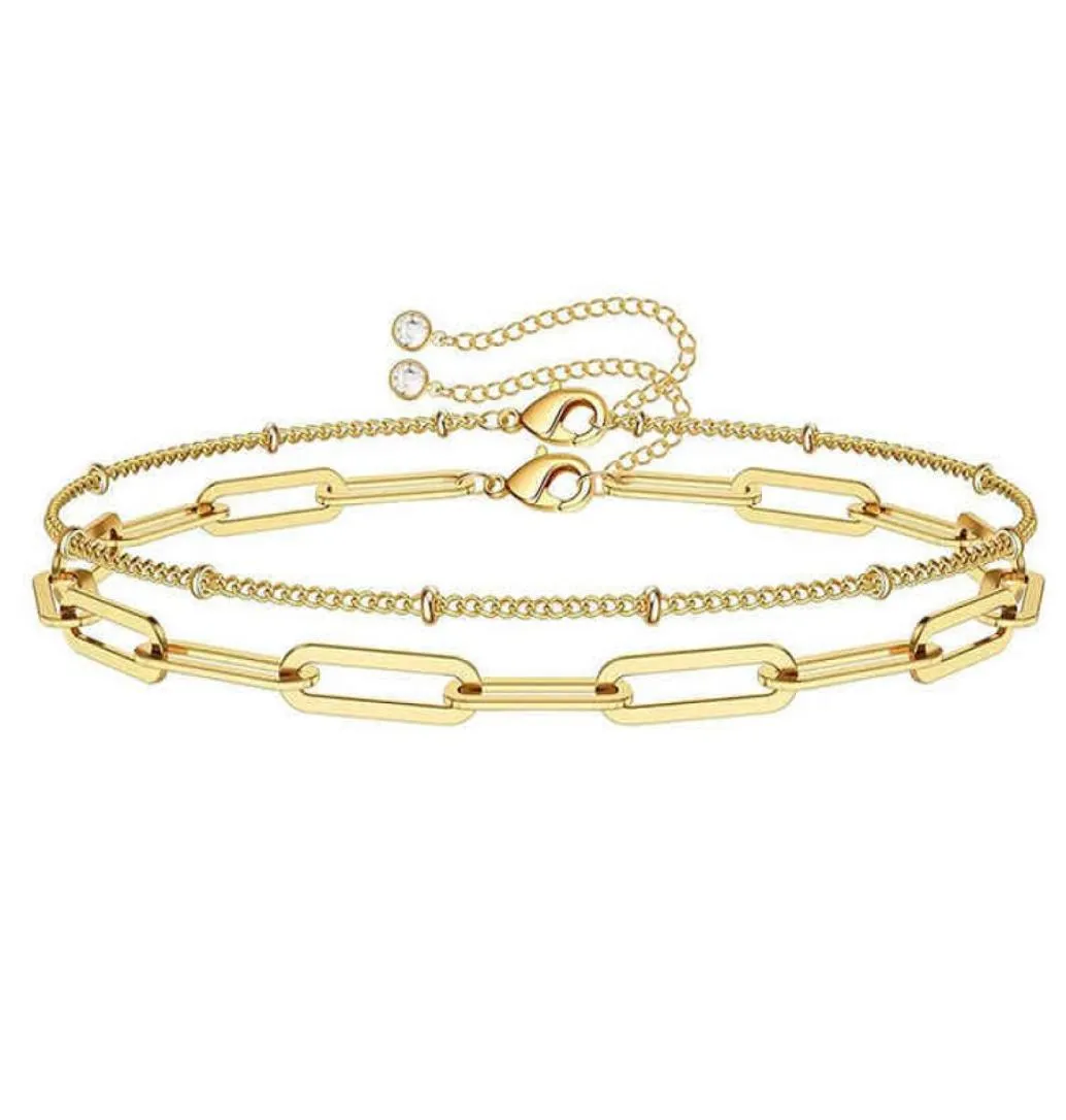 SC Dainty 14K Gold Bracelet Jewelry Персонализированные слоистую цепь скрепки из нержавеющей стали Women 5578542