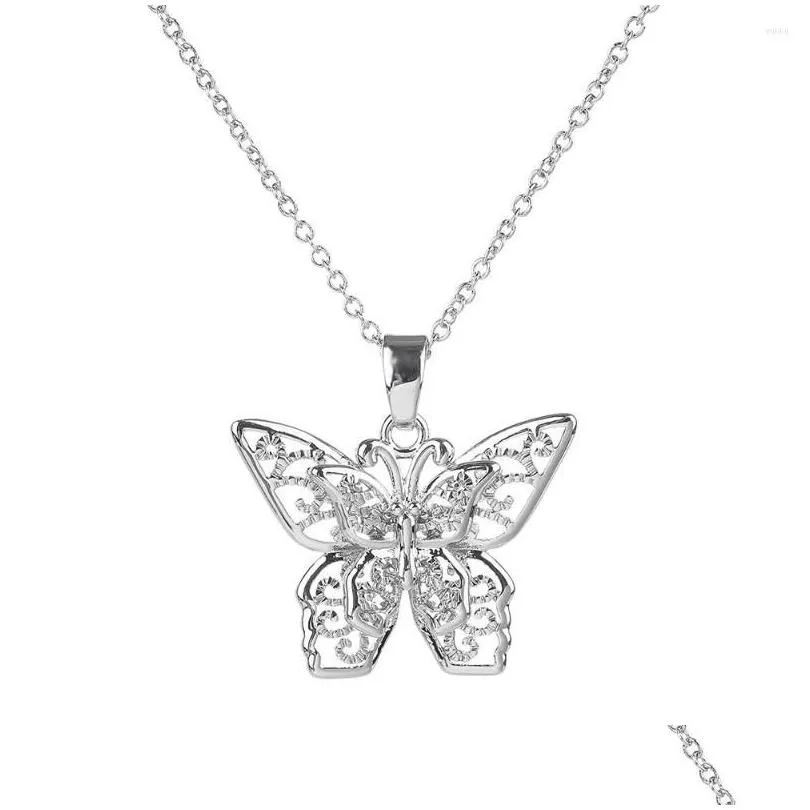 Kedjor Poisa Hollow Out Butterfly Pendant Necklace 925 Sterling Sier Cutout Chain Neck Neckoce Double Farterflies S925 Chocker Drop DHBFH