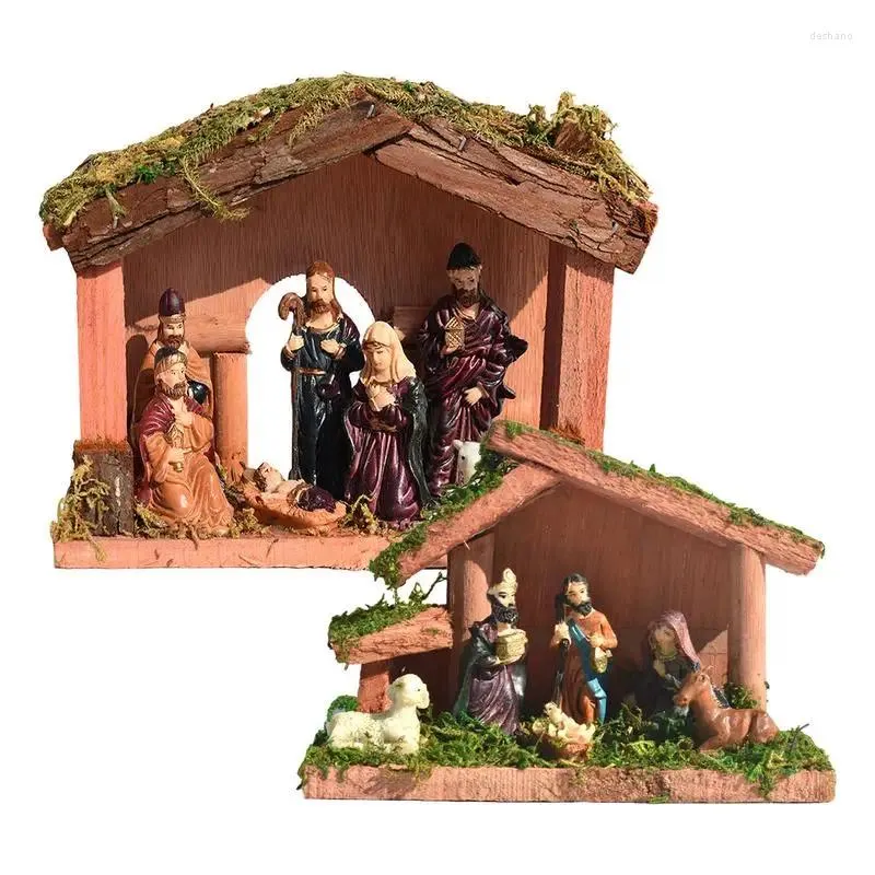 Dekorativa figurer Julman Manger Nativity Set Real Life Jesus Crib Ornament Holy Family