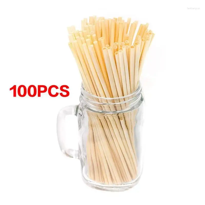 Picie słomek 100pcs Bambus wielokrotnego użytku ekologiczny impreza naturalna pszenica słoma narzędzia kuchenne Akcesoria Drop