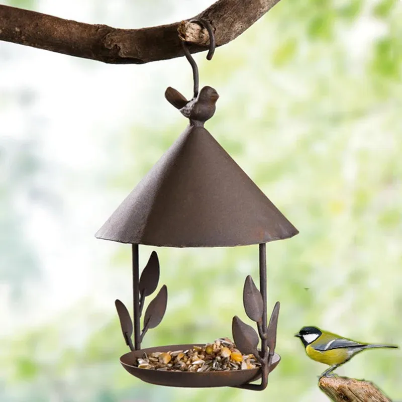 Iron Bird Feeder Rainproof Windproof Hanging Style Pet Bird Feeder for Various Pet Birds Feeding Supplies Outdoor Garden Decor 240407